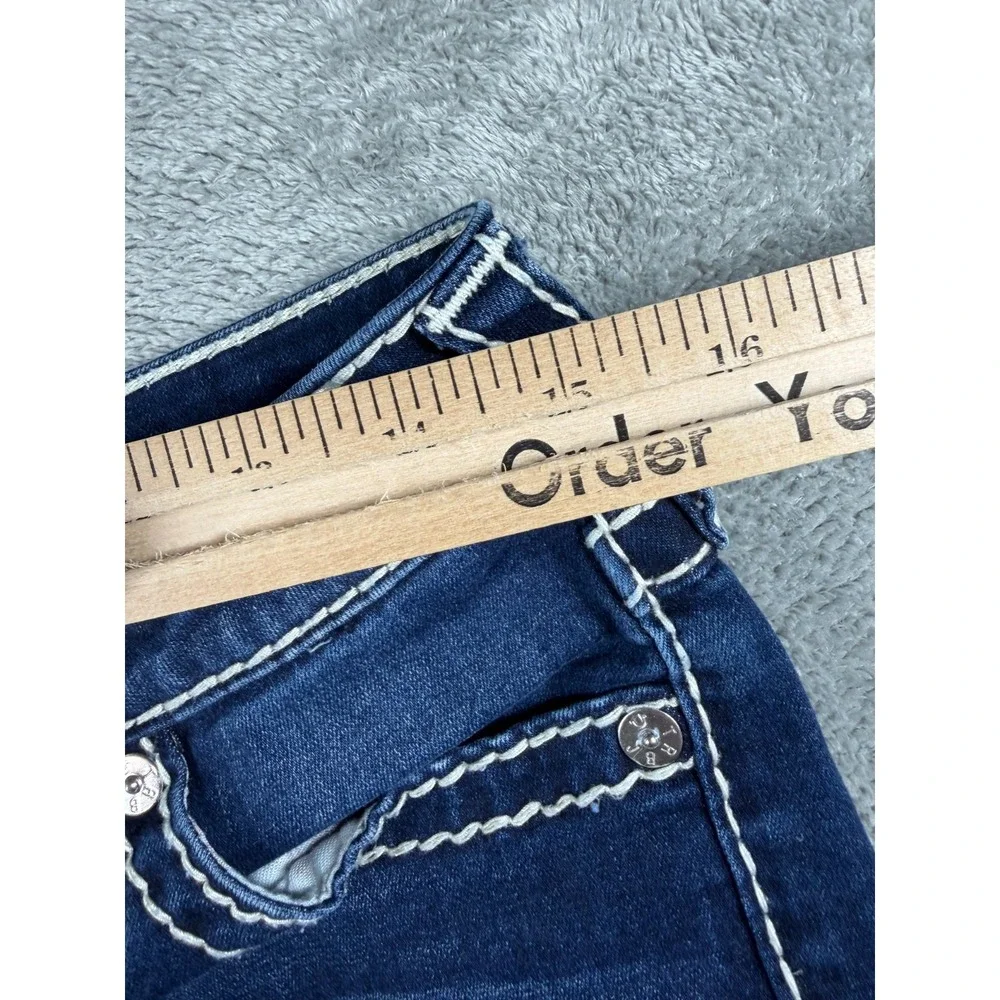 True Religion Womens 27 Skinny Jeans Dark Wash White Super T Stitch Y2K Flap